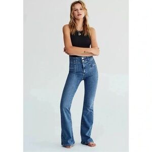 NWT Free People Jayde Flare Jeans High Rise Denim in Blue Sea Medium Denim 26